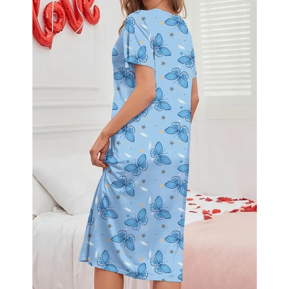 3 for $25. Women Sleepwear Dress medium Blue Butterfly - Picture 3 of 4